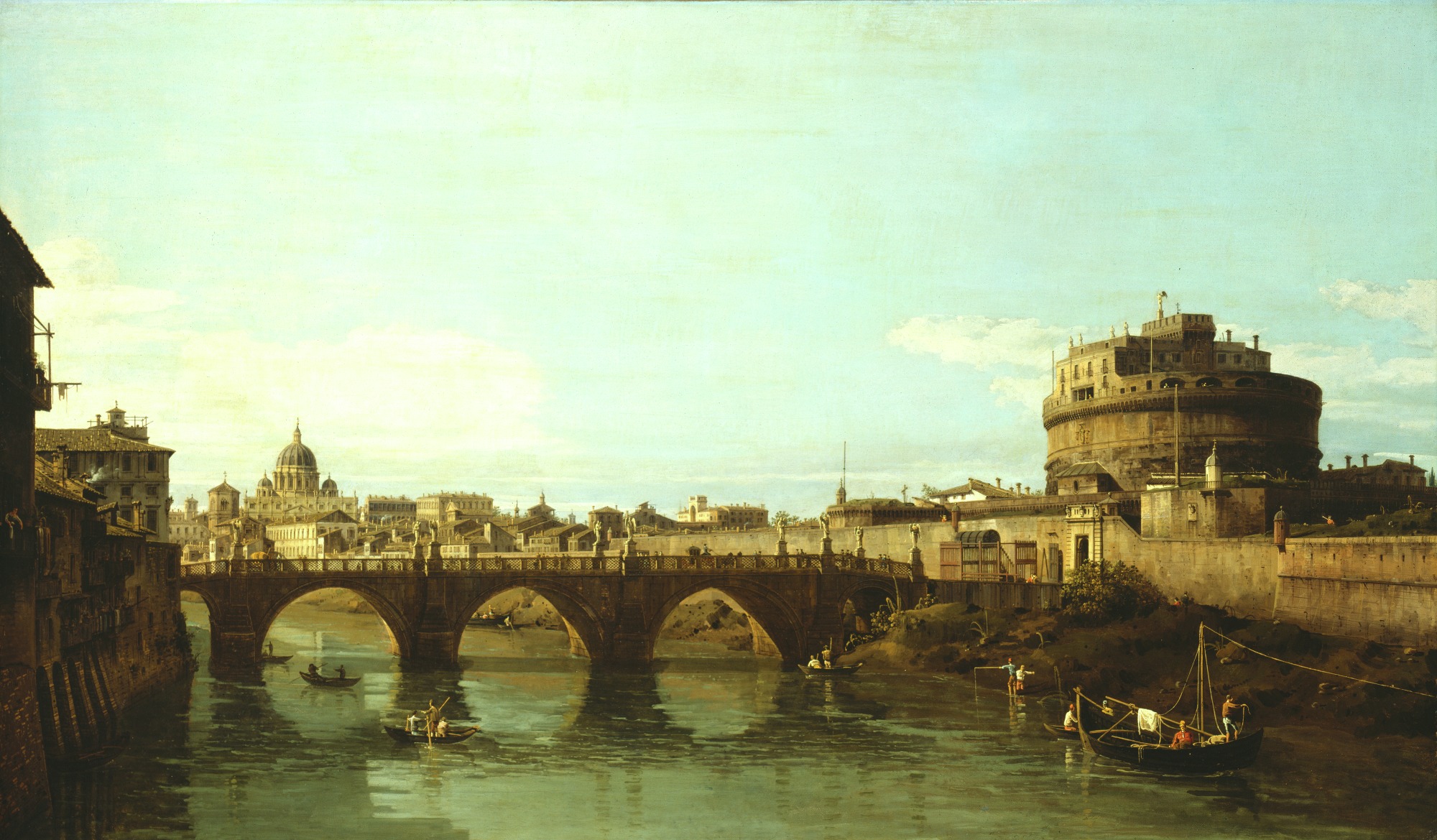 Bernardo Bellotto, View of the Tiber in Rome with the Castel Sant'Angelo