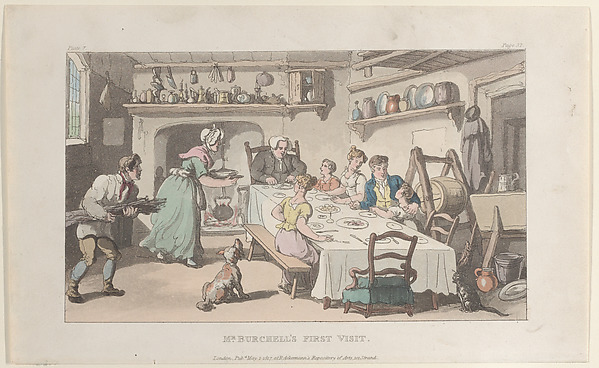 Thomas Rowlandson, Mr. Burchell's First Visit, from "The Vicar of Wakefield"
