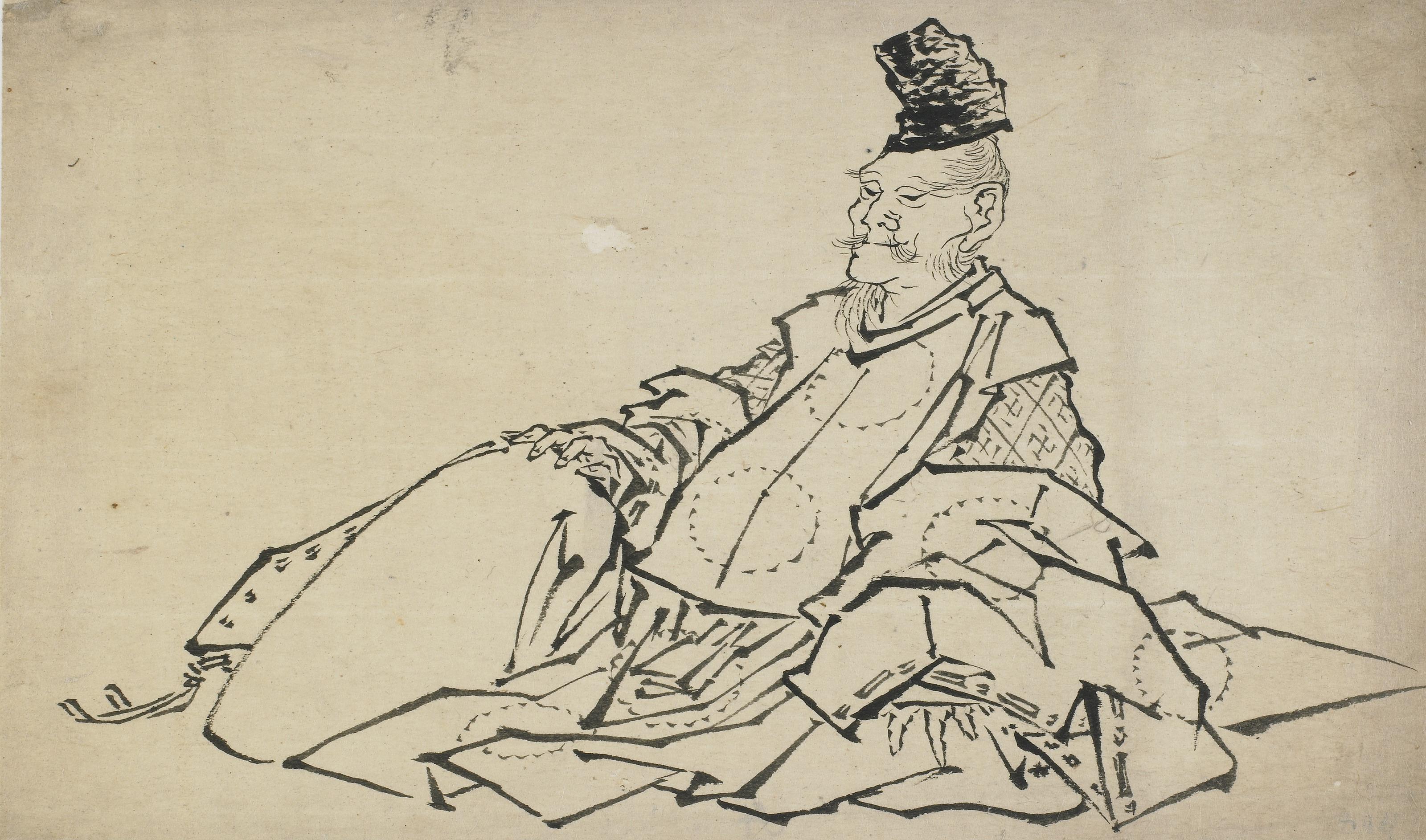 Katsushika Hokusai, Seated man with nobleman's cap