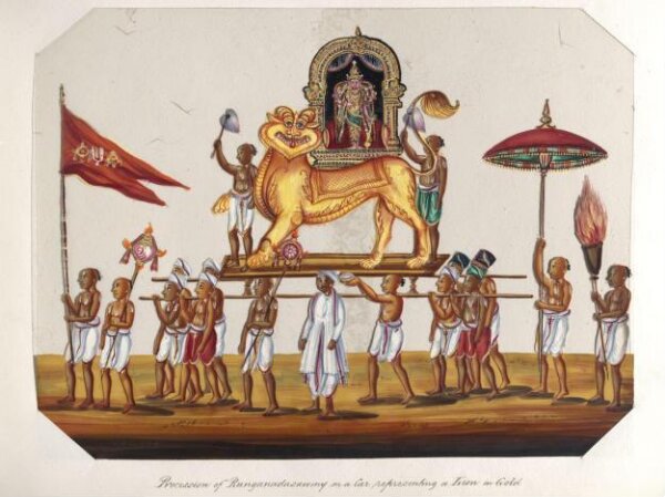 Unknown, One of twenty mica paintings depicting Hindu deities and festival processions with decorated cars.