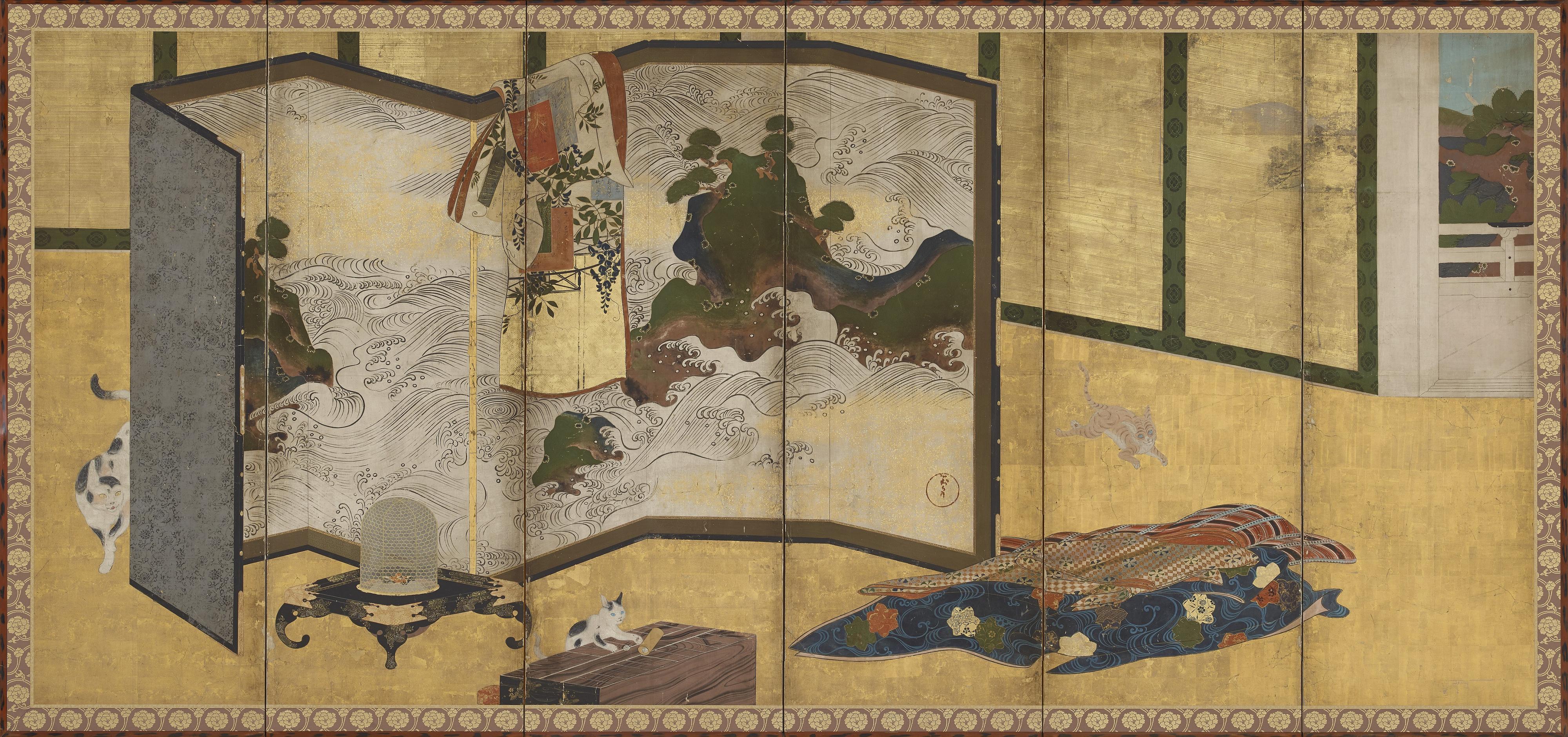 Unknown artist, Whose Sleeves? 誰が袖屏風 （左隻）