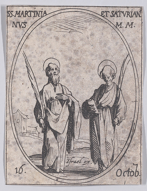 Jacques Callot, S. Martinien et S. Saturien (St. Martinian and St. Saturnian), October 16th, from "Les Images De Tous Les Saincts et Saintes de L'Année" (Images of All of the Saints and Religious Events of the Year)