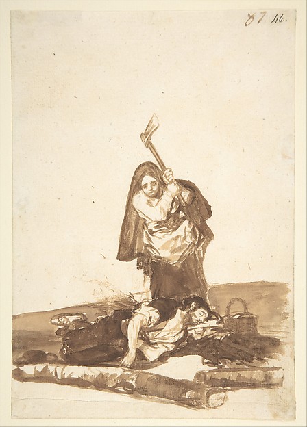 Goya (Francisco de Goya y Lucientes), A woman attacking a sleeping man; page 87 from the "Images of Spain" Album (F)