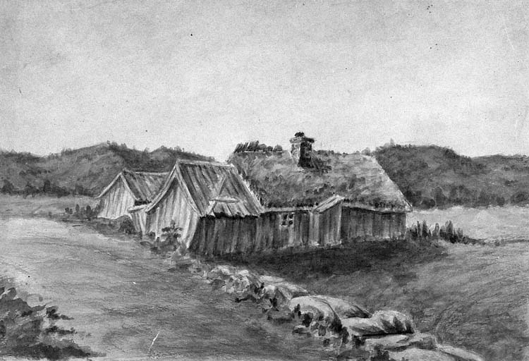Unknown artist, Cottage between Säleby and Håby Church. The original is a drawing in the archives of the Pontus Wiknermuseet.