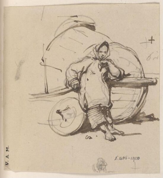 George Chinnery, A boatwoman leaning against a beached Tanka boat