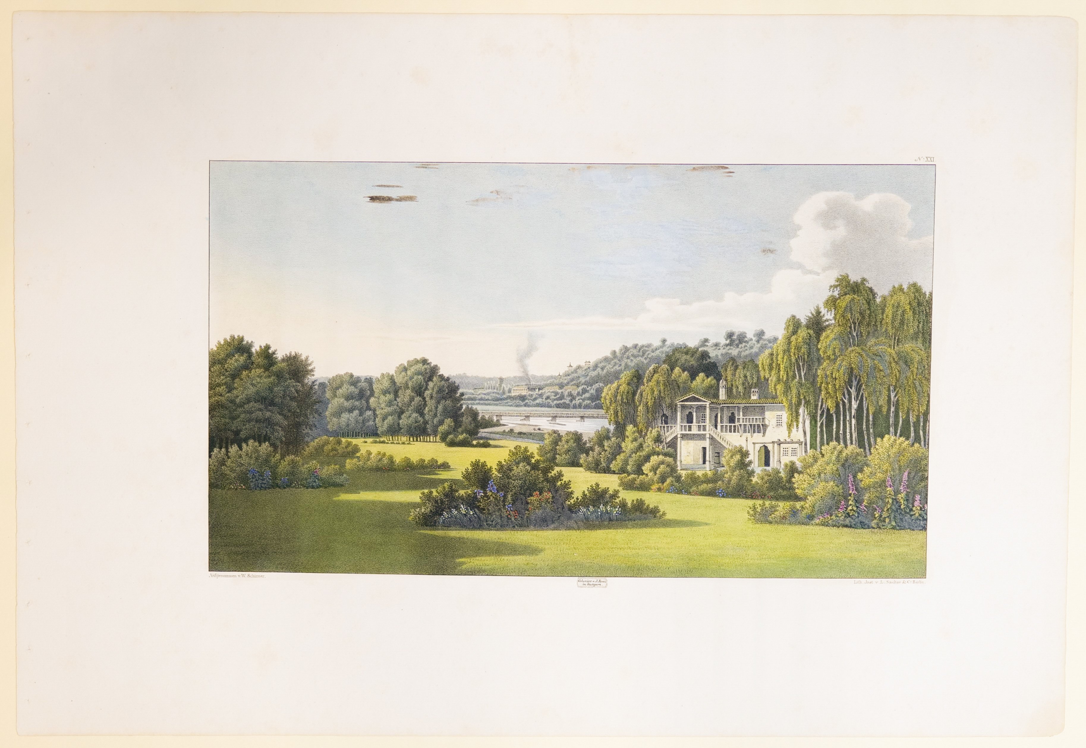 Hermann von Pückler-Muskau, Fasaneriegebäude nach dem Modell eines türkischen Landhauses, Berg und Alaun, Tafel XXI der "Andeutungen über Landschaftsgärtnerei"