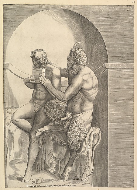 Anonymous, Pan Teaching the Young Olympus to Play the Flute, from "Speculum Romanae Magnificentiae"