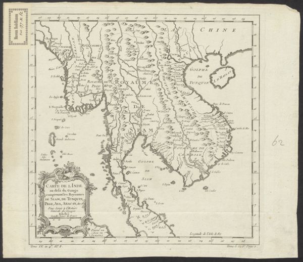 Bellin, Jacques Nicolas, (1703-1772) (cartographer), Carte de L'Inde au-delà du Gange comprenant les Royaumes de Siam, de Tunquin, Pegu, Ava, Aracan, &c. &cc: Pour Servir à l'histoire Generale dez Voyage