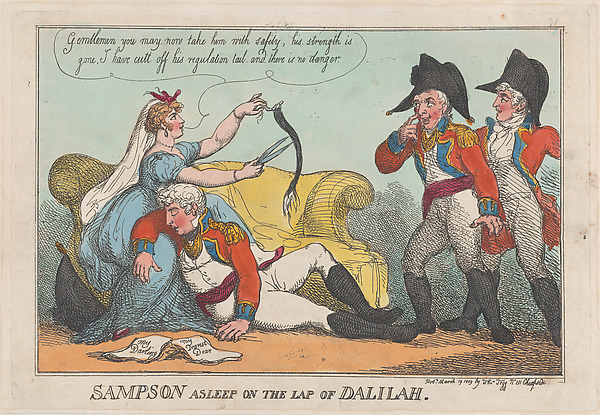 Thomas Rowlandson, Sampson Asleep on the Lap of Dalilah