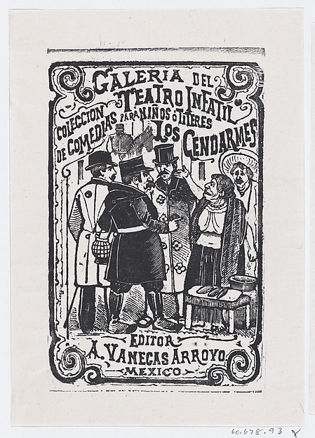 José Guadalupe Posada, An old female vendor talking to a group of gentlemen, illustration for 'Los Cendarmes,' edited by Antonio Vanegas Arroyo