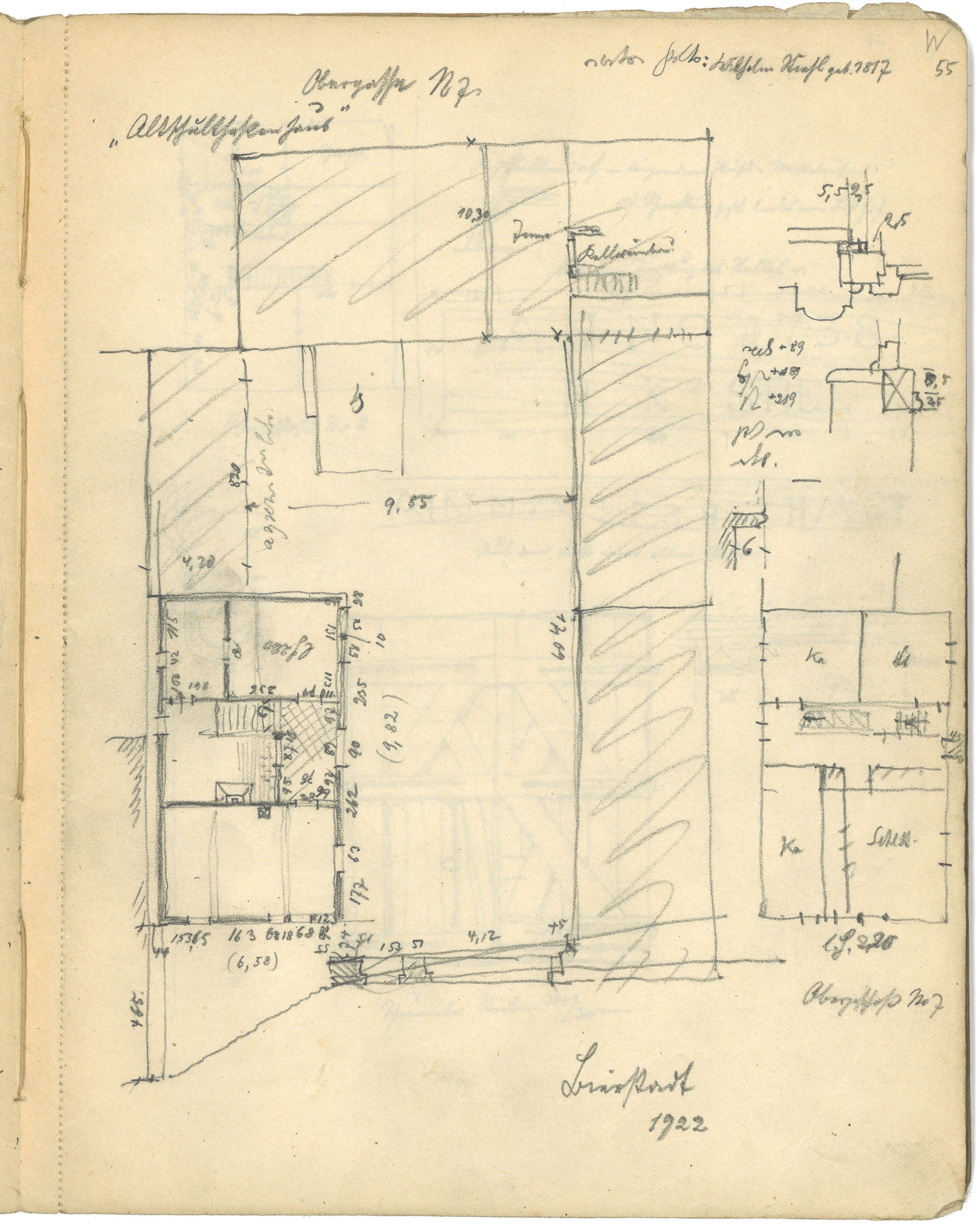 Otto Stiehl, Wiesbaden-Naurod (?): Obergasse 127, Grundriss; Obergasse 7, Obergeschoss-Grundriss