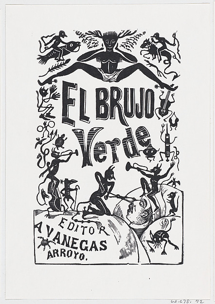 José Guadalupe Posada, Demons troubling a sick man in bed, illustration for 'El Brujo Verde (The Green Magician)'