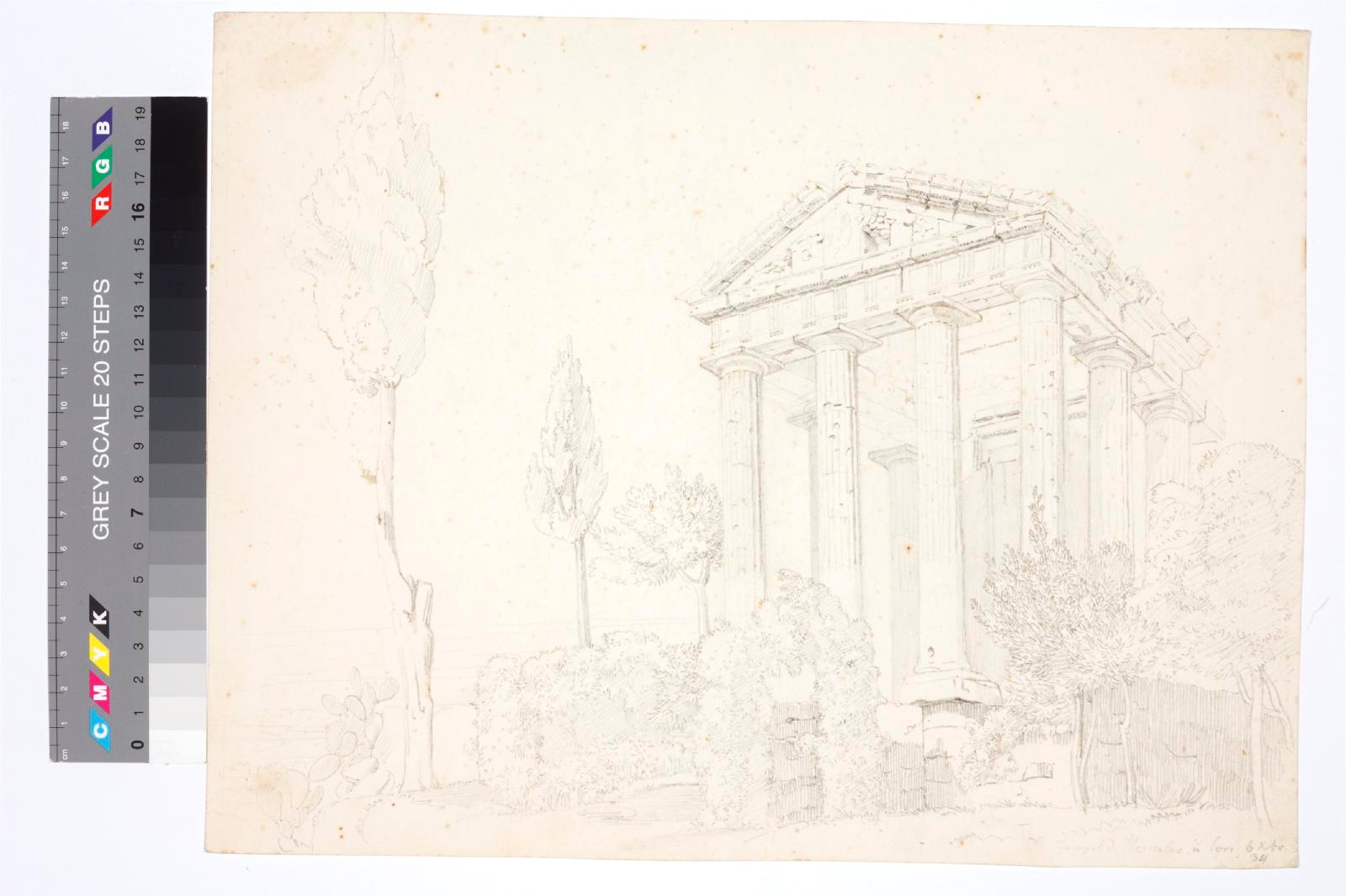 Woldemar Friedrich (author) Krüger, Landscape with the Doric temple “Temple d Hercules in Cori”