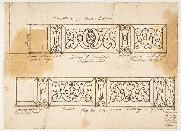 Anonymous, French, 19th century, Two Designs for Iron Balconies