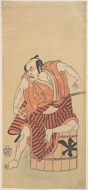 Katsukawa Shunshō　勝川春章, The Third Otani Hiroemon as an Otokodate Seated Upon an Inverted Tub