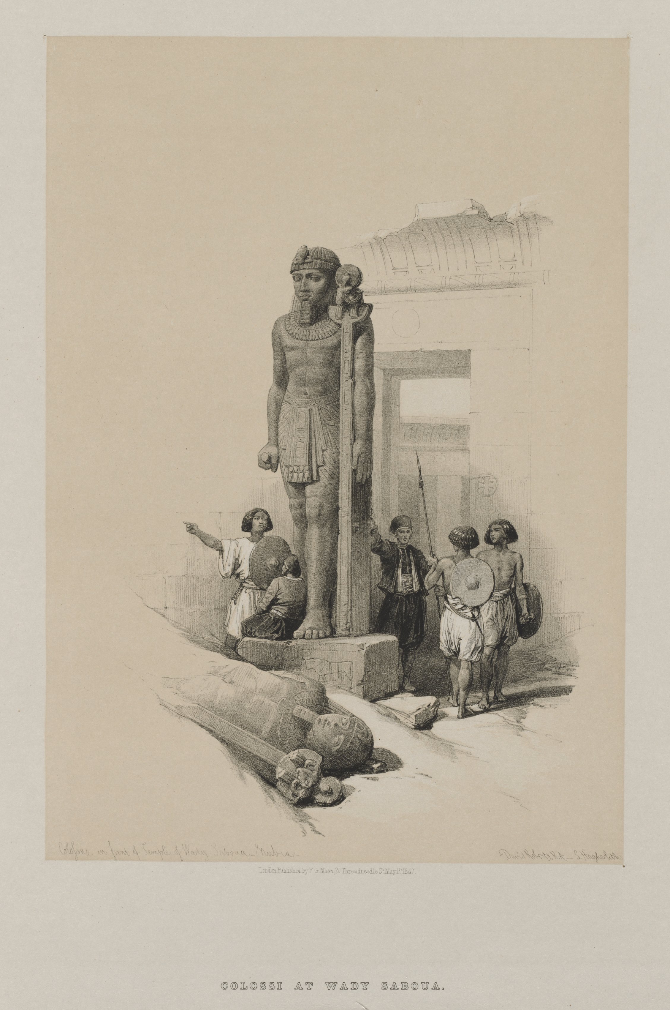 Louis Haghe, Egypt and Nubia, Volume II: Colossus in Front of the Temple at Wady Saboua, Nubia
