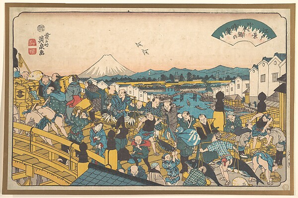Keisai Eisen, Clearing Weather at Nihonbashi (Nihonbashi no seiran), from the series Eight Views of Edo (Edo hakkei)