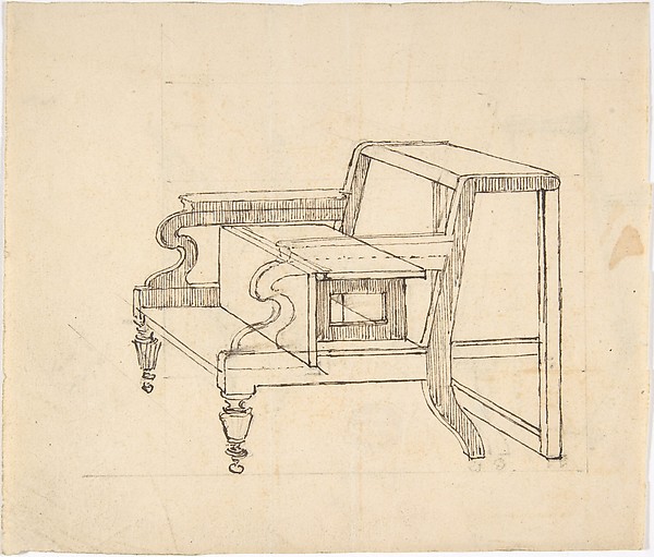 Anonymous, British, 19th century, Design for a Small Stepstool with Front Casters (verso: sketch demonstrating folding mechanism)