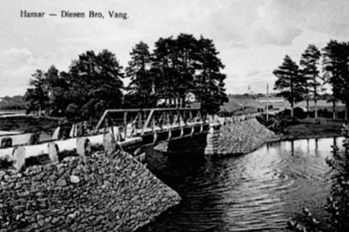 Anno Domkirkeodden, Hamar - Diesen Bro, Vang. Postkort. Disenbrua, Åkersvika, Flagstadelva, Elvsholmen, Vangsvegen.