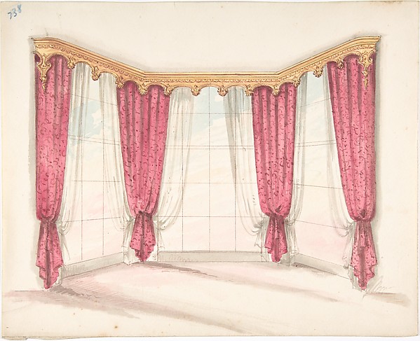 Anonymous, British, 19th century, Design for Red Curtains with a Gold Pelmet