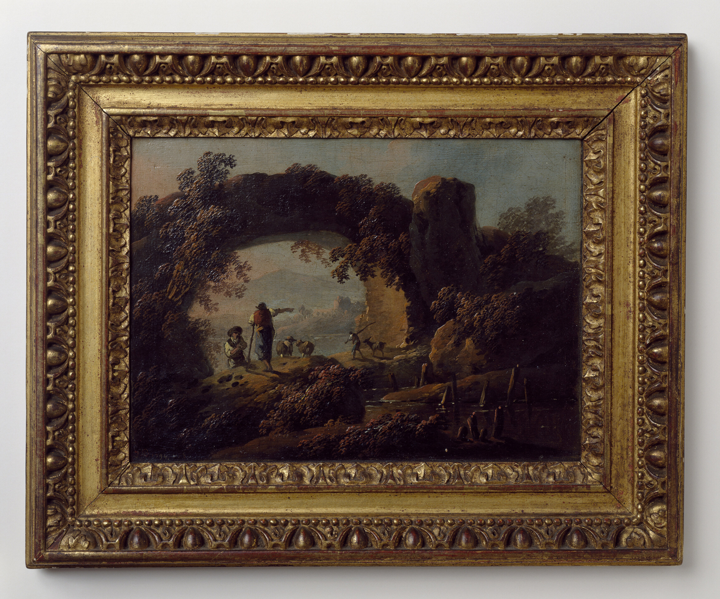 Jean-Baptiste Pillement, Rustic Landscape with Aqueduct and Figures