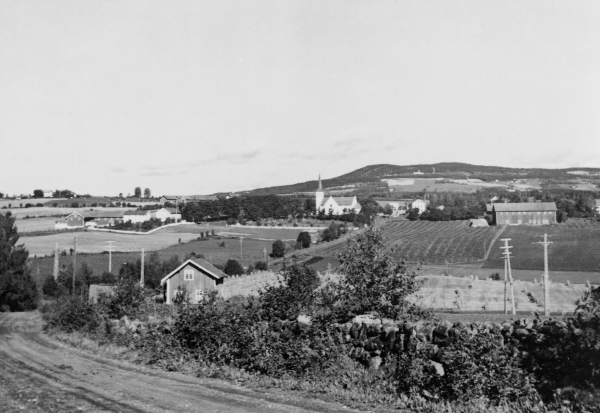 Anno Domkirkeodden, Utsikt mot Furnes kirke, Høsbjør og gårdene rundt kirka.