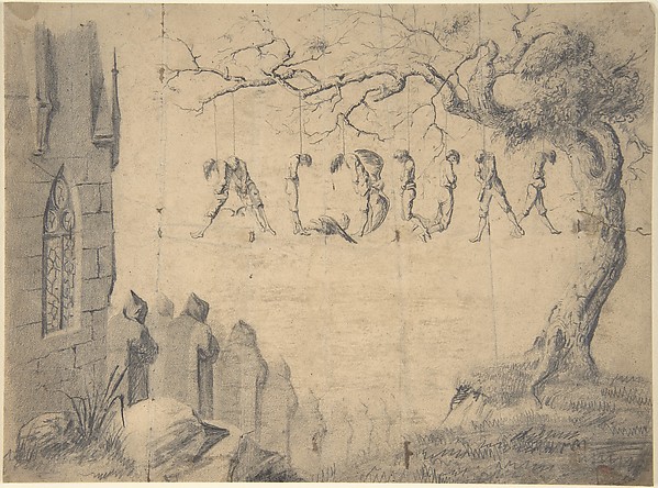 Anonymous, French, 19th century, Album Title Page: Hanging Scene
