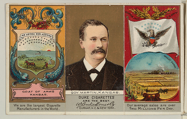 W. Duke, Sons & Co., Governor Martin, Kansas, from "Governors, Arms, Etc." series (N133-2), issued by Duke Sons & Co.