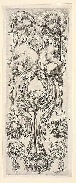 Stefano della Bella, Two camels, their bodies turning into decorative leaves and scrollwork, from "Ornaments or Grotesques" (Ornamenti o Grottesche)