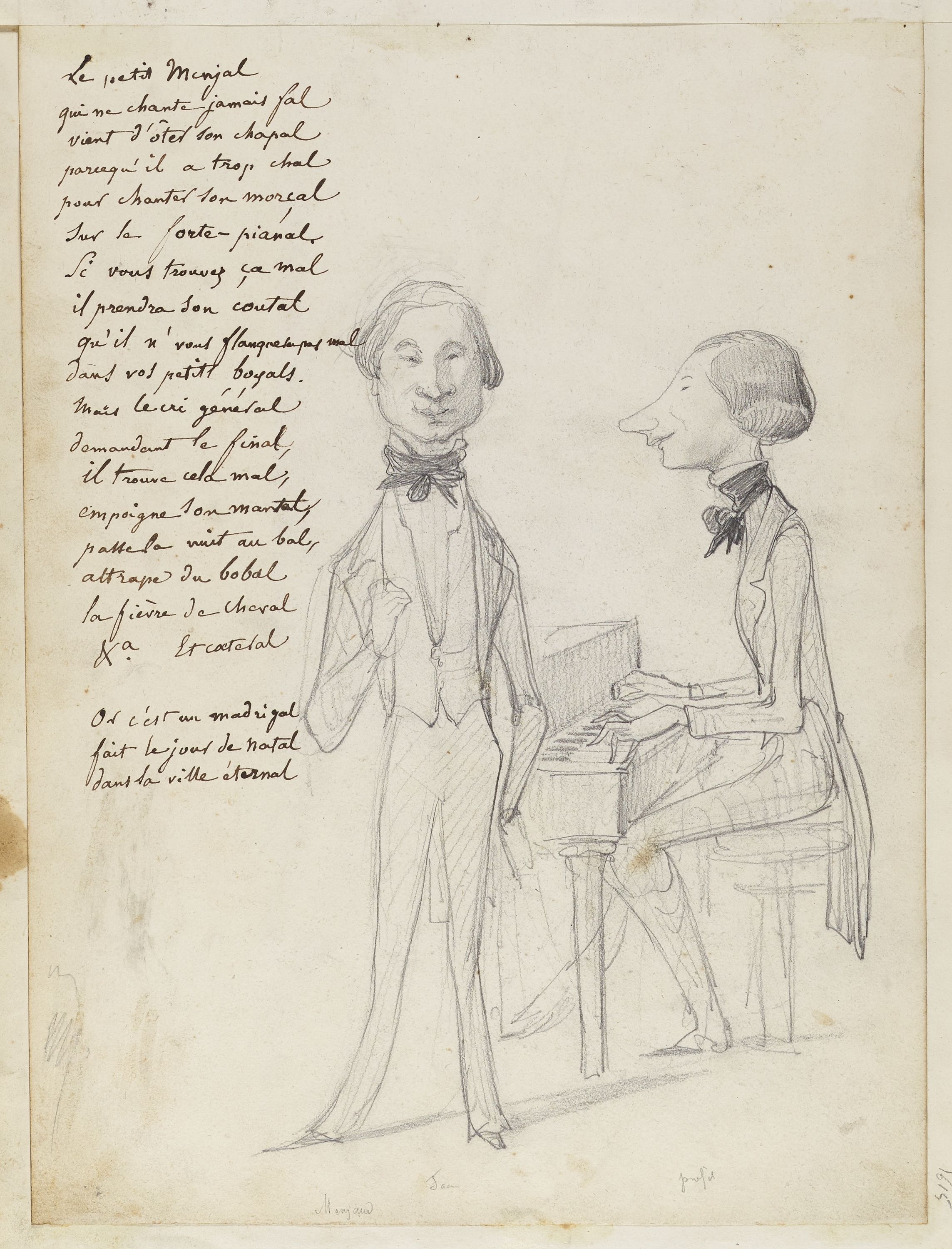 Anonyme, Portrait-charge d'un homme de face et de profil (Menjaud)