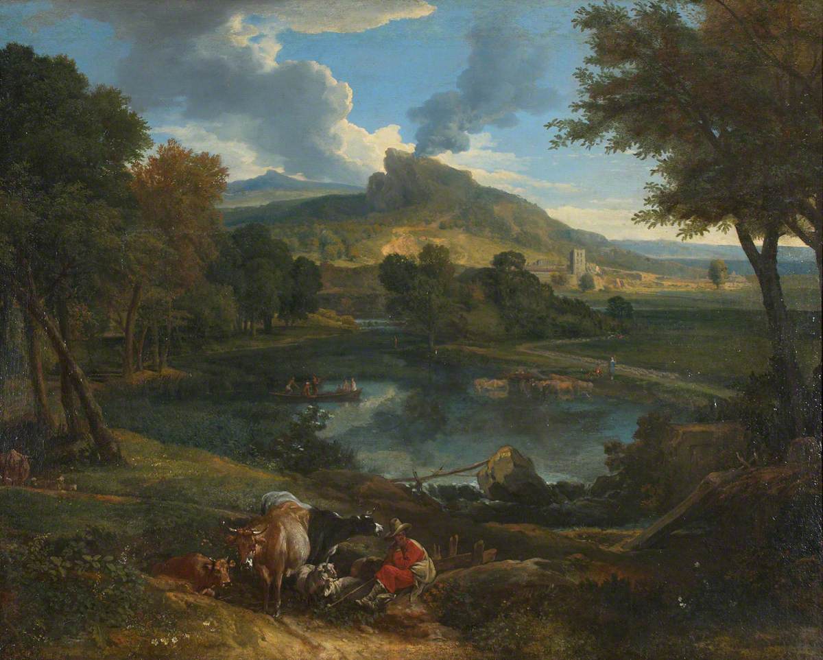 Francisque Millet, River Landscape with Cattle and Sheep