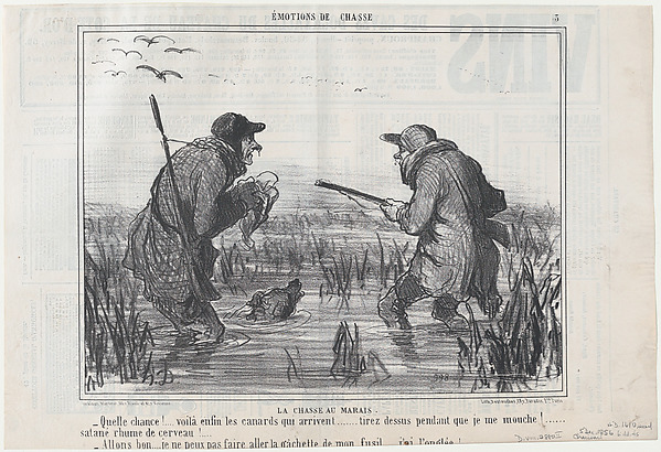 Honoré Daumier, Le Chasse au Marais –Quelle Chance!..., from Émotions de Chasse, published in Le Charivari, December 5, 1856