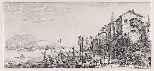 Jacques Callot, Le Petit Port pièce appelée aussi Le Port de Mer (The Small Port also called the Seaport), from "Paysages Gravés pour Jean de Médicis appelées aussi Paysages Dessinés a Florence, Vues de Florence, Paysages d'Italie, et Paysages Définitifs" (Landscapes Engraved for Giovanni de'Medici, Landscapes Des…
