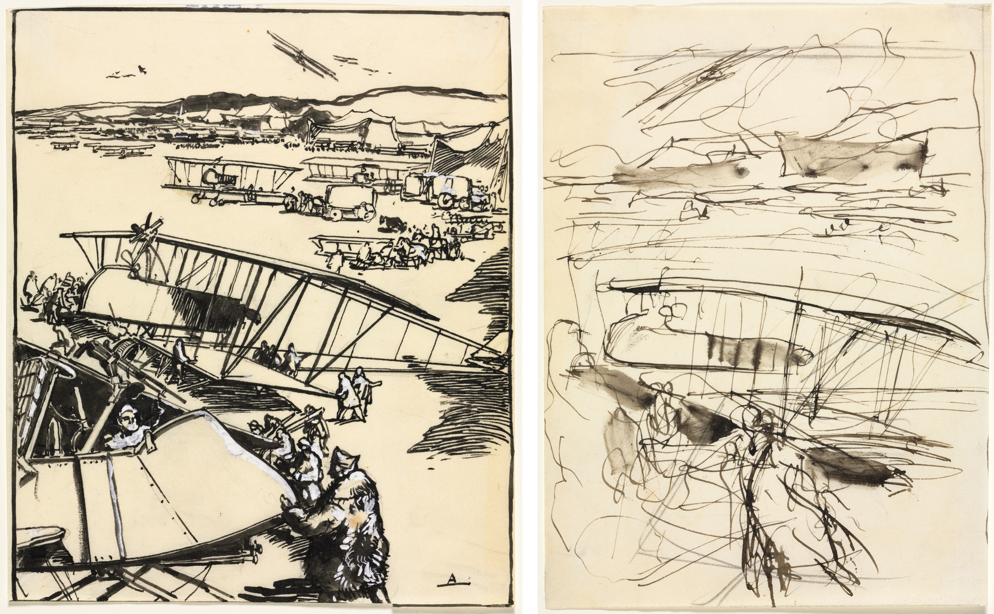 Auguste Louis Lepère, Avions reposant sur le terrain (recto and verso)