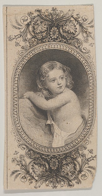 Asher Brown Durand, Banknote motif: a child's portrait and two patterned ovals surrounded by a floral frame