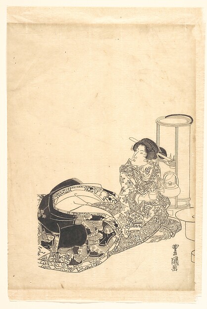 Utagawa Toyokuni I, Courtesan or Actor as Courtesan Pouring Tea by the Light of a Lantern