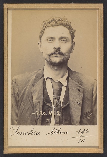 Alphonse Bertillon, Ponchia. Charles, Albino. 32 ans, né le 1/3/62 à Montanaro (Italie). Menuisier. Anarchiste. 2/7/94.