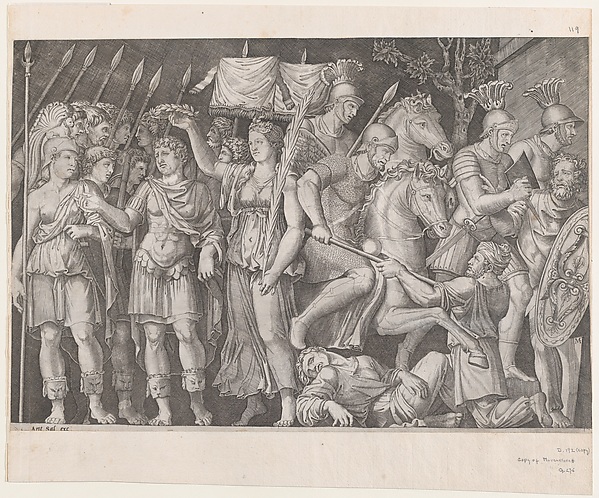 Anonymous, Italian, 16th century, Trajan Between City of Victory and Rome, from "Speculum Romanae Magnificentiae"
