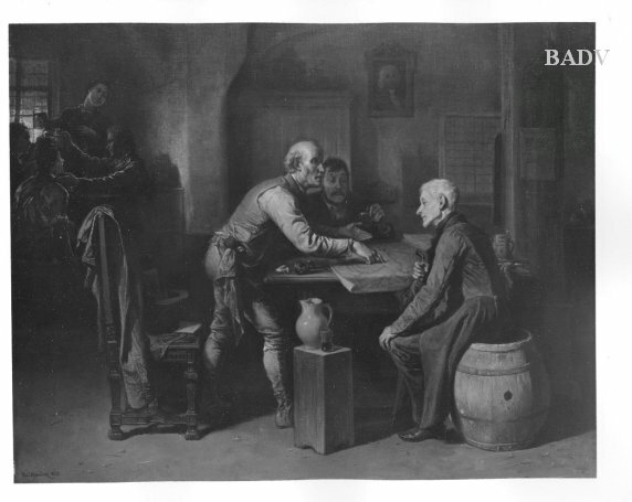Friedrich Friedländer, Men discussing over a map in a tap