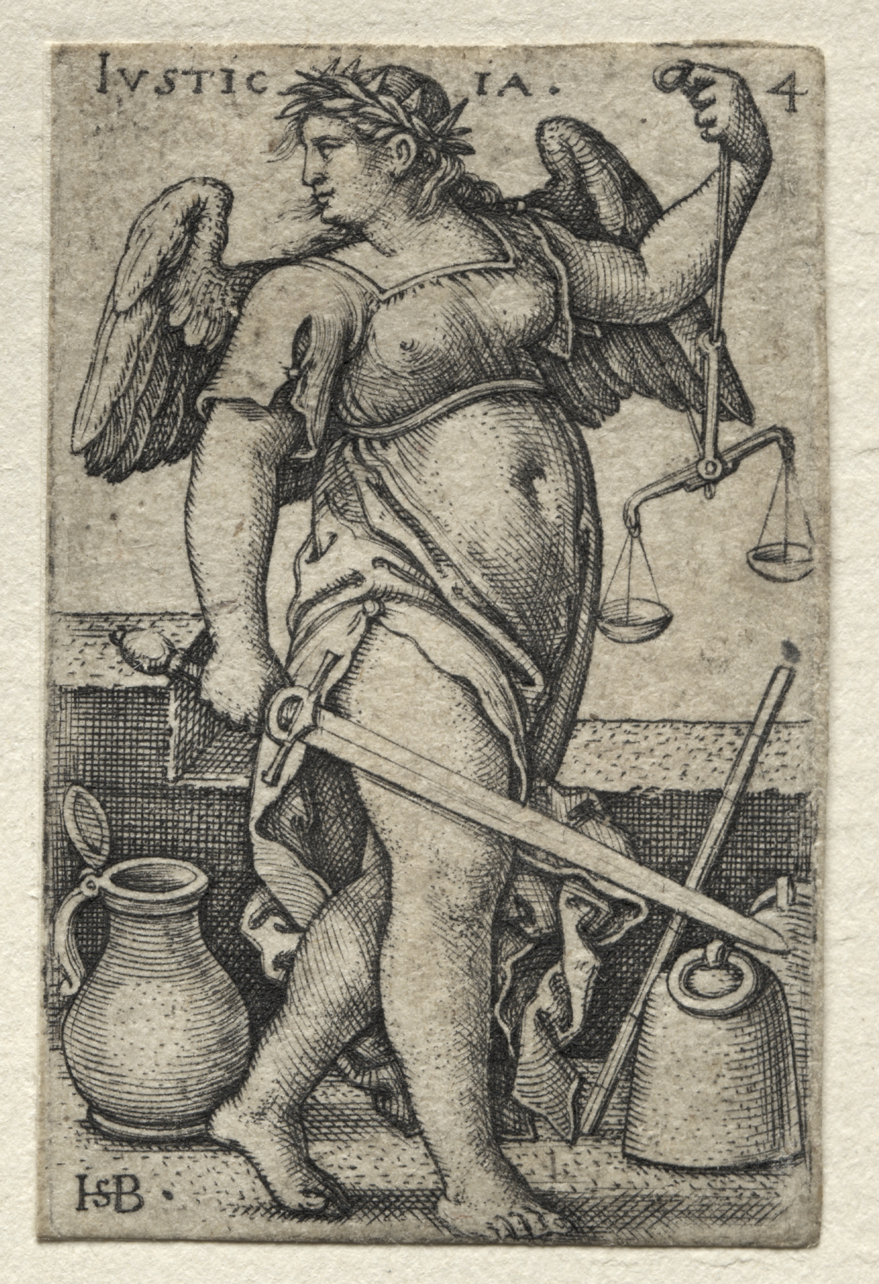 Hans Sebald Beham, The Knowledge of God and the Seven Cardinal Virtues:  Justice - Justicia