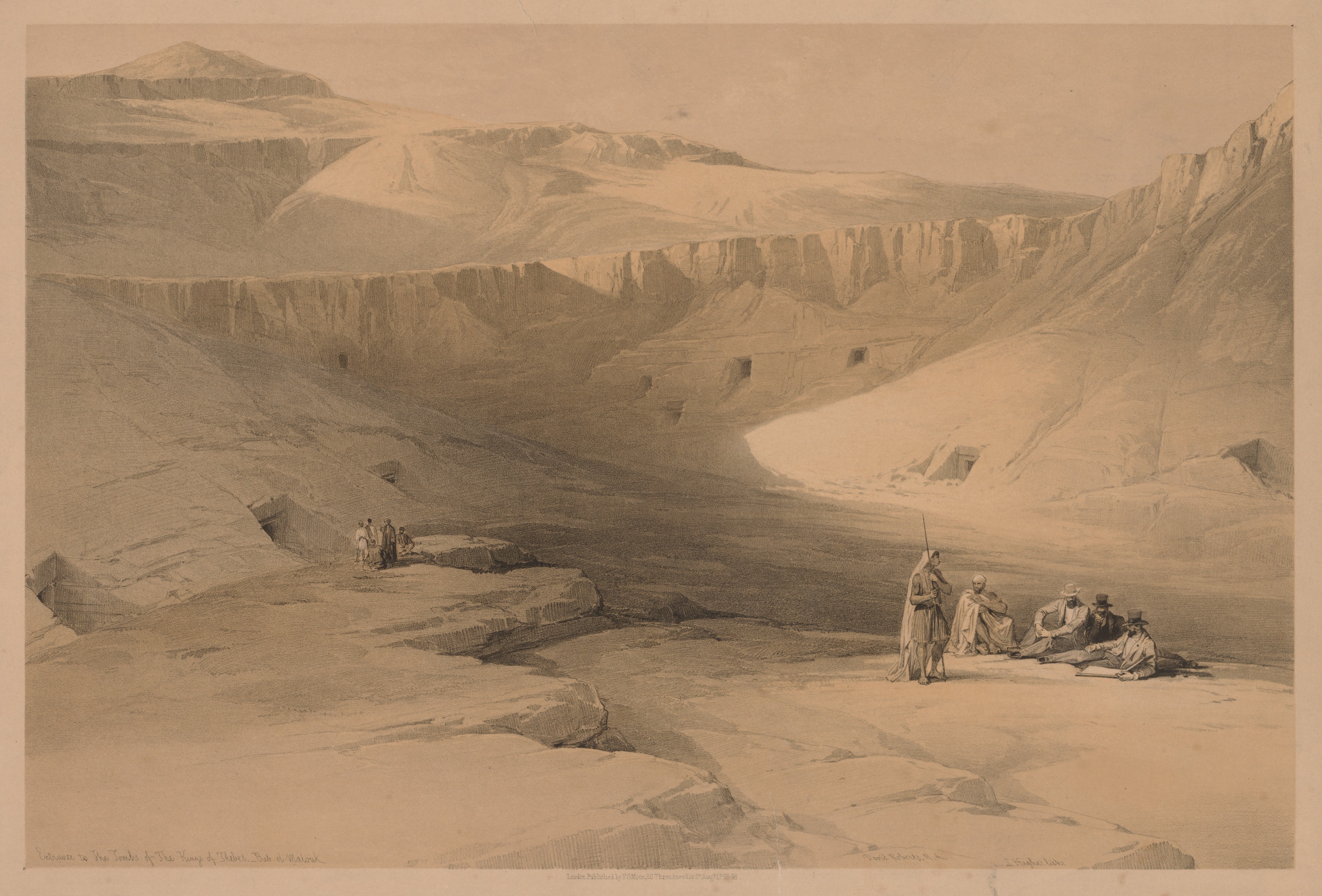 Louis Haghe, Egypt and Nubia:  Volume II - No. 34, Entrance to the Tombs of the Kings of Thebes, Biban-el-molook