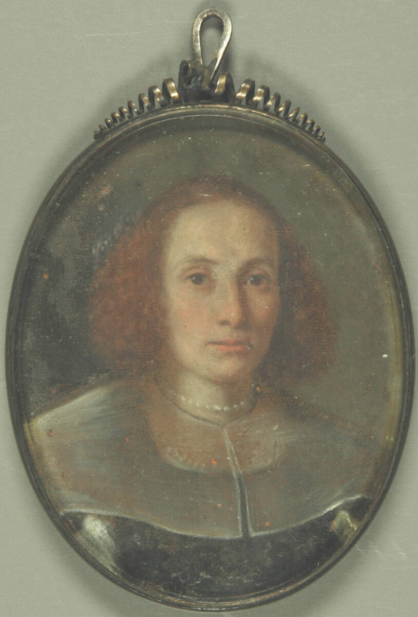 Anonym, Countess Harrington, in dunklem Kleid mit weißem Kragen und Perlenkette