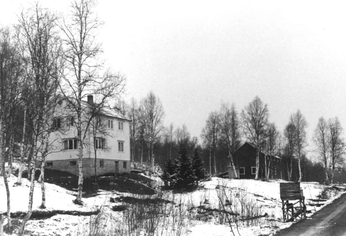 Anna Grostøl, Bolig og låve langs en vei. Rostadal, Målselv 1940-årene.