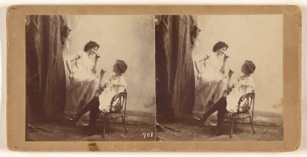 Unknown, [Genre: two women smoking pipes, one seated, the other with foot on chair]
