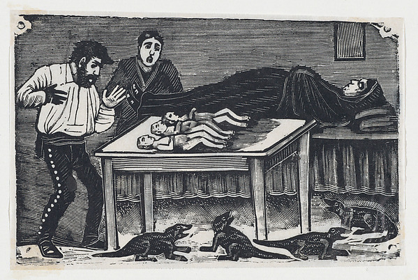 José Guadalupe Posada, A woman who gave birth to three children and four animals