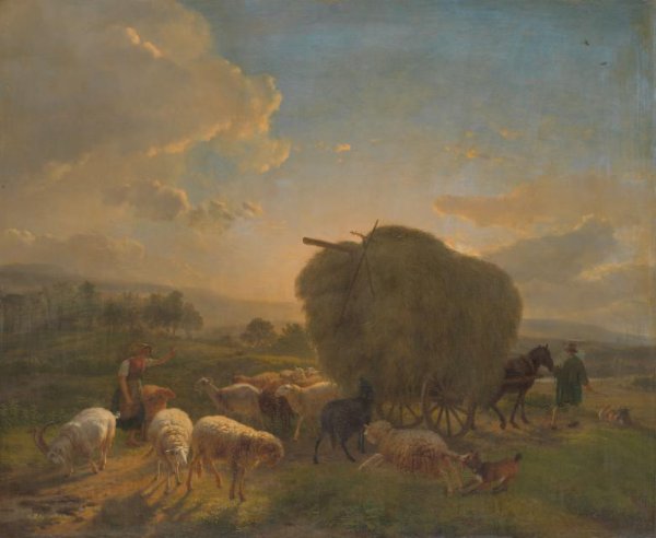 Balthasar Paul Ommeganck, Landscape with Sheep and a Hay Wagon