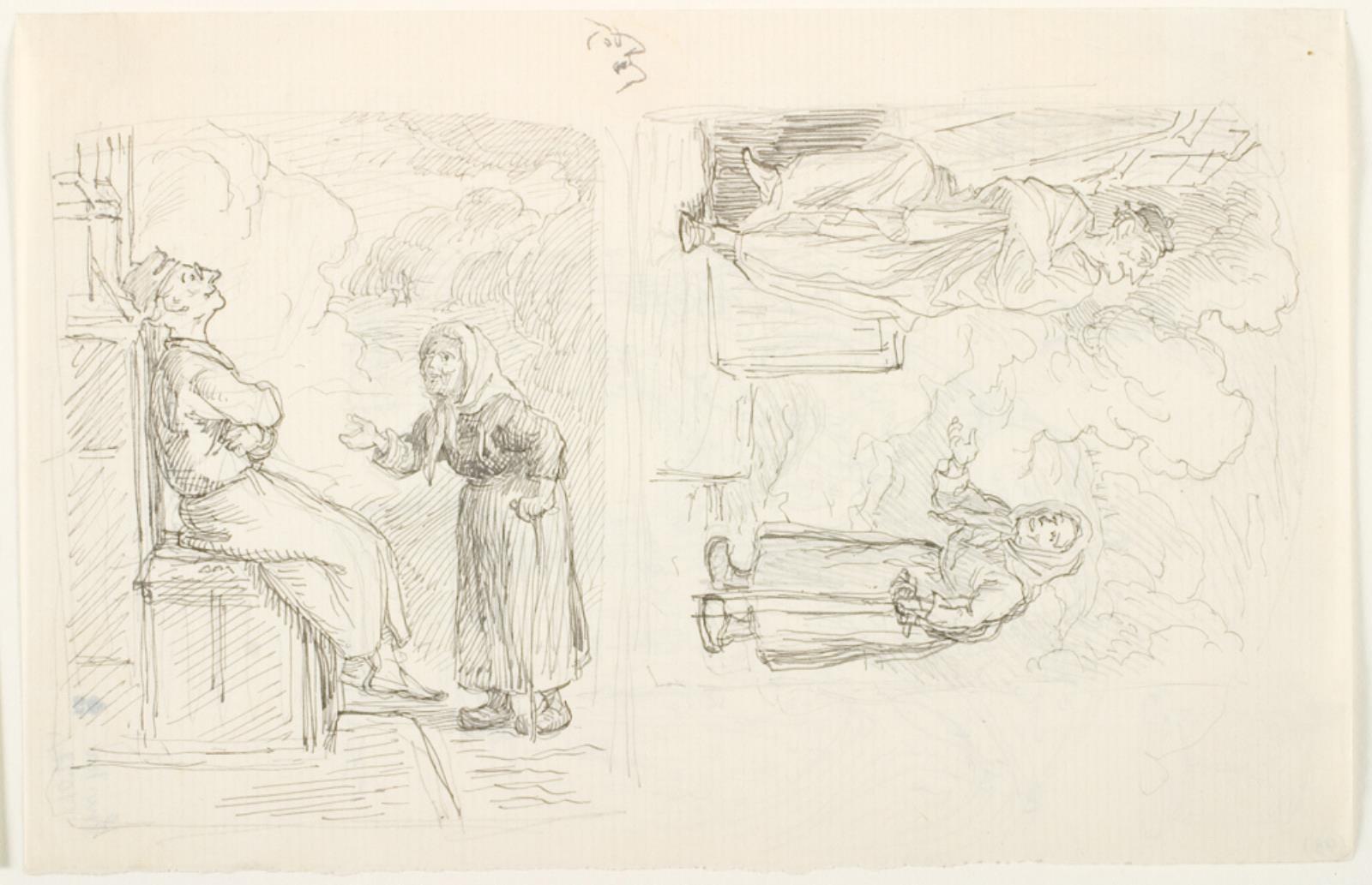 Lorenz Frølich, To illustrationsudkast til H.C. Andersen, "Noget"