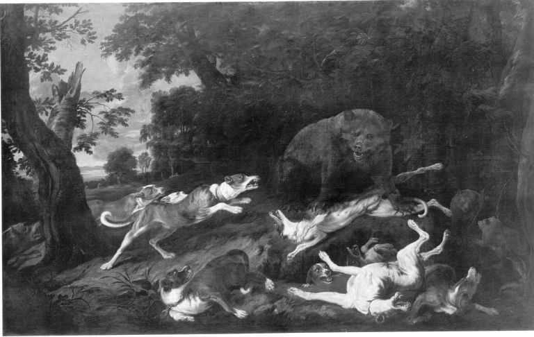 Carl Borromäus Andreas Ruthart, Dogs attacking a bear and her cubs