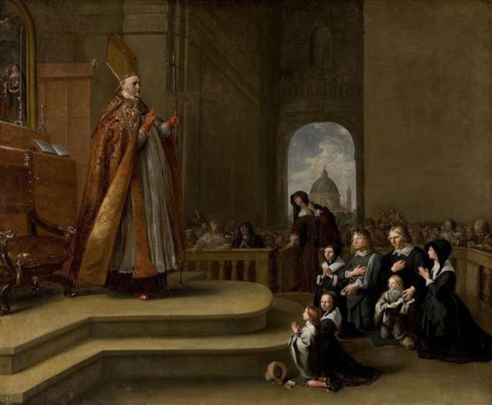 Bartholomeus Breenbergh, Bishop Rovenius blessing a Family (of Jacob van Wassenaer?)