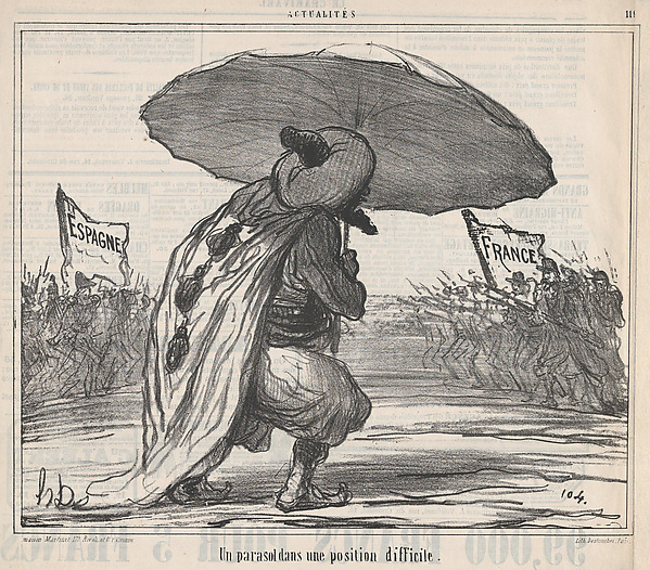 Honoré Daumier, Un parasol dans une position difficule, from "Actualités"